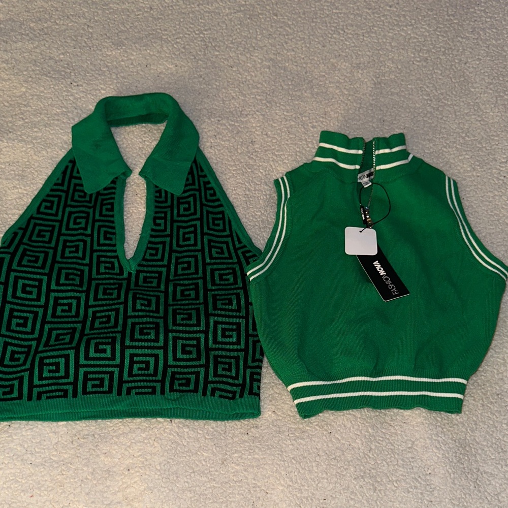 Fashion Nova Green/Black Tops & green/white tops sold together